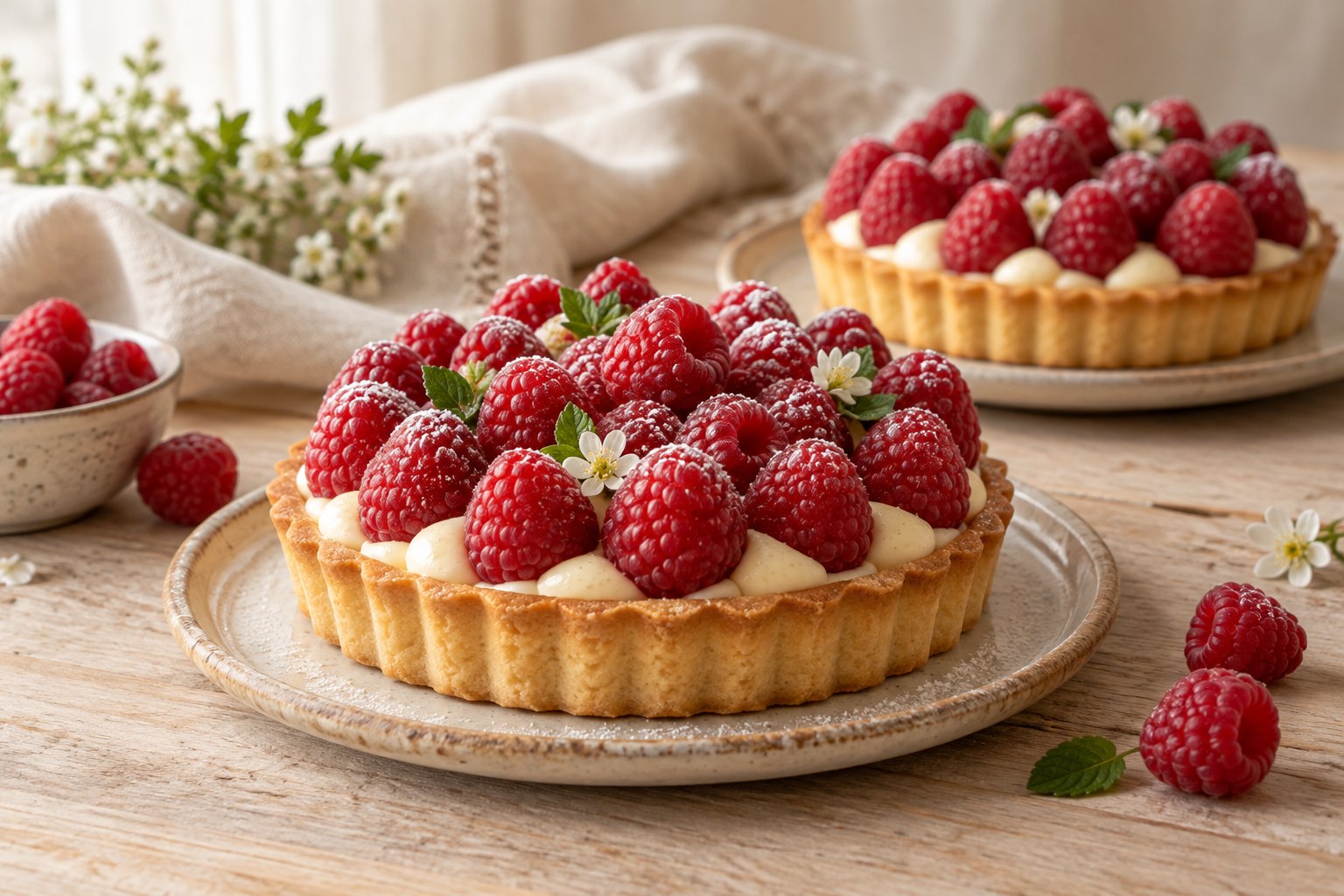 Raspberry and cream tarts.